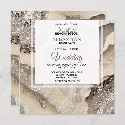 Invitation *~*AGATE D'ARGENT gris en marbre RSVP QR AR66 Mari (Devant / Derrière)