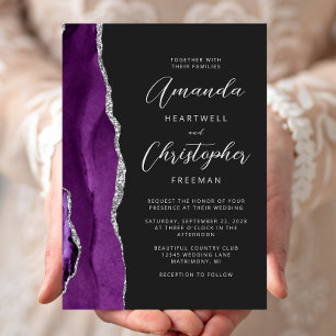 Invitation Agate d'argent violet Mariage de script moderne