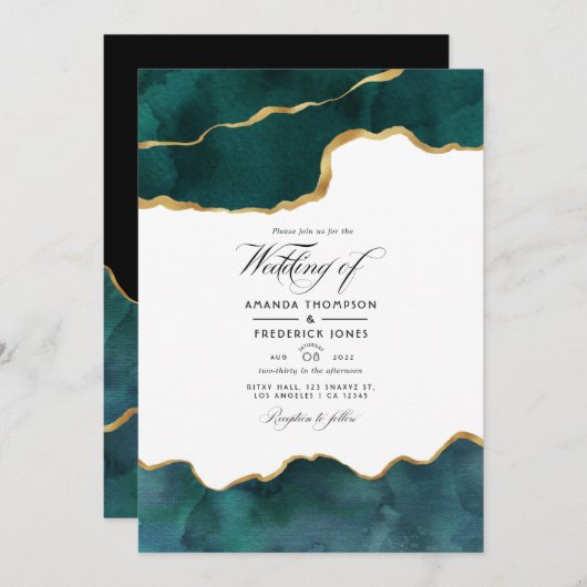 Invitation Agate de géoode turquoise et or Mariage virtuel Ph (Devant / Derrière)