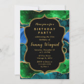 Invitation Agate de paon bleu et vert Anniversaire (Devant)