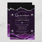 Invitation Agate de Parties scintillant pourpre et argent Qui (Devant / Derrière)