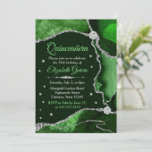 Invitation Agate de Parties scintillant vert foncé et argent  (Debout devant)