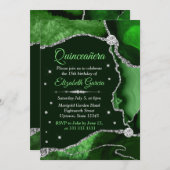 Invitation Agate de Parties scintillant vert foncé et argent  (Devant / Derrière)
