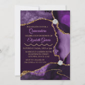 Invitation Agate de Parties scintillant violet et or Quincean (Devant)