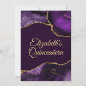 Invitation Agate de Parties scintillant violet et or Quincean (Dos)
