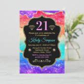 Invitation Agate d'encre d'alcool glamour arc-en-ciel Anniver (Debout devant)