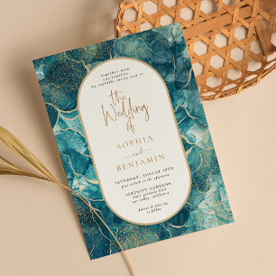 Invitation Agate D'Or Turquoise Moderne Le Mariage De