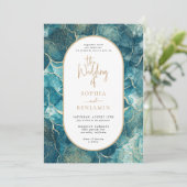 Invitation Agate D'Or Turquoise Moderne Le Mariage De (Debout devant)