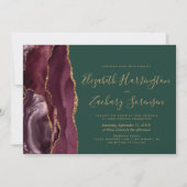 Invitation Agate dorée bourgogne moderne Emerald Green Mariag (Devant)
