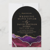 Invitation Agate Elegant moderne noir violet or Mariage (Devant)
