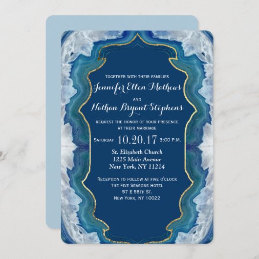 Invitation Agate Elegant Pretty Blue Geode Motif (Devant / Derrière)