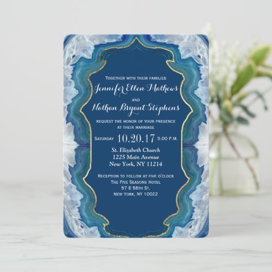 Invitation Agate Elegant Pretty Blue Geode Motif (Debout devant)