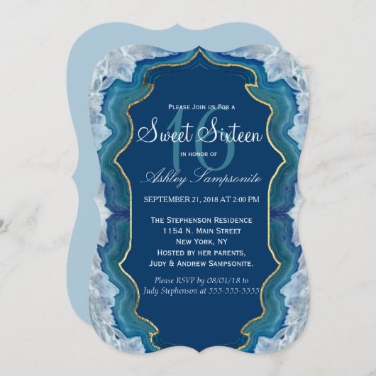 Invitation Agate Elegant Pretty Blue Geode Motif (Devant / Derrière)