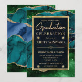Invitation Agate élégante paon Or Diplôme (Devant / Derrière)