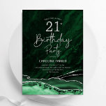 Invitation Agate Emerald Green Argent 21e anniversaire<br><div class="desc">Émeraude vert et argent agate 21e anniversaire invitation de fête. Design élégant et moderne avec aquarelle agate marbre arrière - plan,  faux parties scintillant argent et typographie script. Carte invitation branchée parfaite pour une célébration anniversaire féminine élégante. Invitations Zazzle imprimées ou téléchargement instantané modèle imprimable numérique.</div>