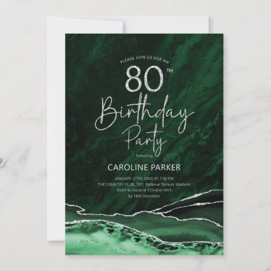 Invitation Agate Emerald Green Argent 80e anniversaire (Devant)