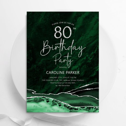 Invitation Agate Emerald Green Argent 80e anniversaire
