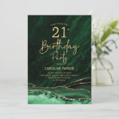 Invitation Agate Emerald Green Gold 21e anniversaire (Debout devant)