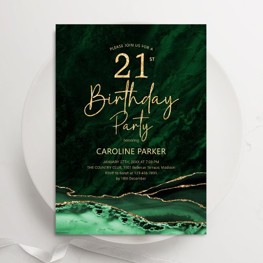 Invitation Agate Emerald Green Gold 21e anniversaire