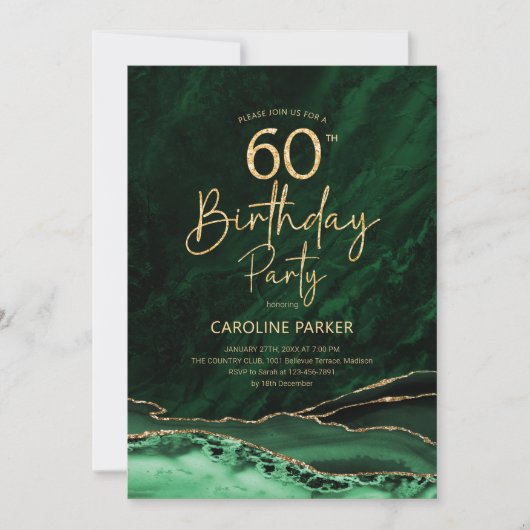 Invitation Agate Emerald Green Gold 60e anniversaire (Devant)