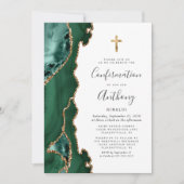 Invitation Agate Émeraude Vert Or Paillettes Confirmation (Devant)