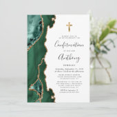 Invitation Agate Émeraude Vert Or Paillettes Confirmation (Debout devant)