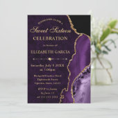 Invitation Agate et marbre violet et or scintillant Douze ans (Debout devant)