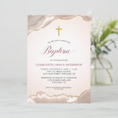 Invitation Agate Gold Parties scintillant Script Baby Girl Ba (Debout devant)