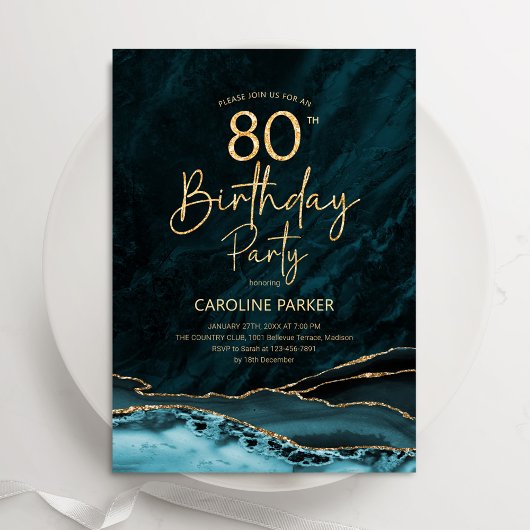Invitation Agate Gold Turquoise 80e anniversaire