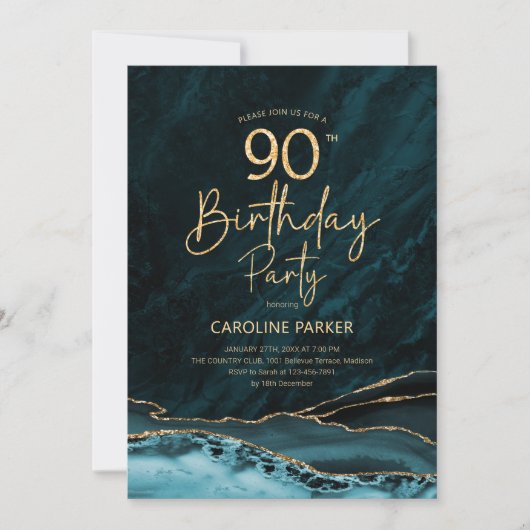 Invitation Agate Gold Turquoise 90e anniversaire (Devant)