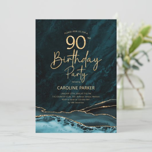 Invitation Agate Gold Turquoise 90e anniversaire (Debout devant)