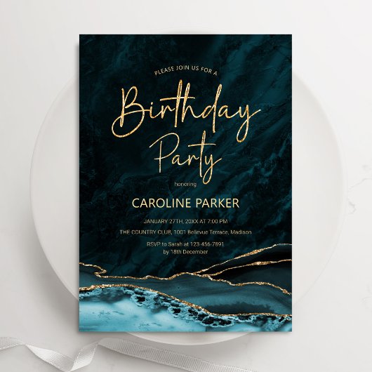 Invitation Agate Gold Turquoise Anniversaire N'importe quel â