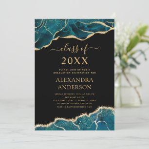Invitation Agate Graduation 2022 Turquoise Gold Blue Turquois