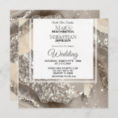 Invitation *~*AGATE GRAY EN ARGENT DE marbre RSVP AR66 QR Mar (Devant / Derrière)