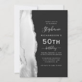 Invitation Agate gris blanc argent QR Code 50e anniversaire (Devant)