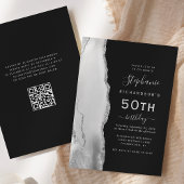 Invitation Agate gris blanc argent QR Code 50e anniversaire