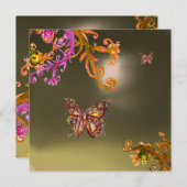 Invitation AGATE GRIS PAPILLON, rose vif jaune marron (Devant / Derrière)