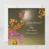 Invitation AGATE GRIS PAPILLON, rose vif jaune marron (Dos)