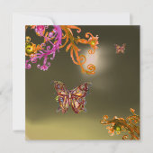 Invitation AGATE GRIS PAPILLON, rose vif jaune marron (Devant)