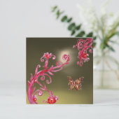 Invitation AGATE GRIS PAPILLON rose vif, rouge (Debout devant)