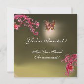 Invitation AGATE GRIS PAPILLON rose vif, rouge (Dos)