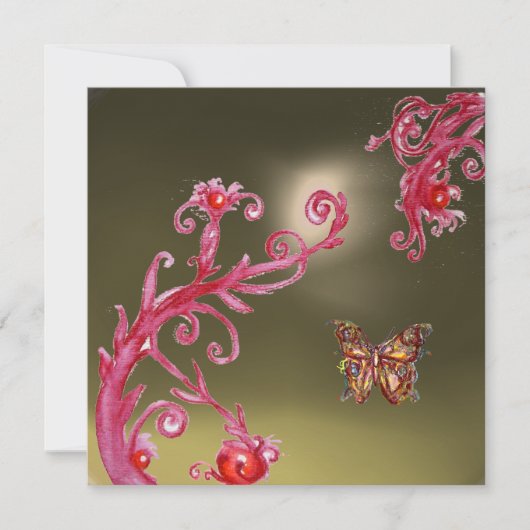 Invitation AGATE GRIS PAPILLON rose vif, rouge (Devant)
