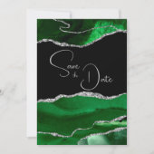 Invitation Agate Marbre vert et mariage argent Enregistrer la (Devant)