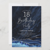 Invitation Agate Marine Bleu Argent 18e anniversaire (Devant)
