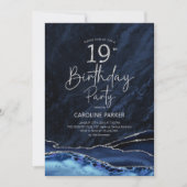 Invitation Agate Marine Bleu Argent 19e anniversaire (Devant)