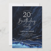 Invitation Agate Marine Bleu Argent 20e anniversaire (Devant)