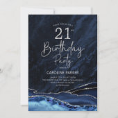 Invitation Agate Marine Bleu Argent 21e anniversaire (Devant)