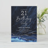 Invitation Agate Marine Bleu Argent 21e anniversaire (Debout devant)