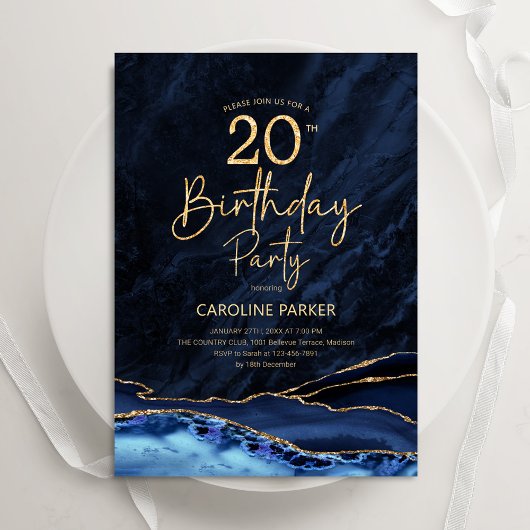 Invitation Agate Marine Blue Gold 20e anniversaire
