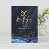 Invitation Agate Marine Blue Gold 20e anniversaire (Debout devant)